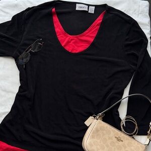 Vintage Chico’s Black and Red Faux Double Layered Long Sleeve